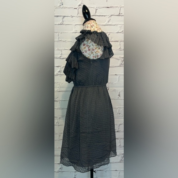 REBECCA TAYLOR GRAY 1 SHOULDER RUFFLED DRESS DOT SILK CHIFFON PARTY MINI - 4 - Picture 5 of 8